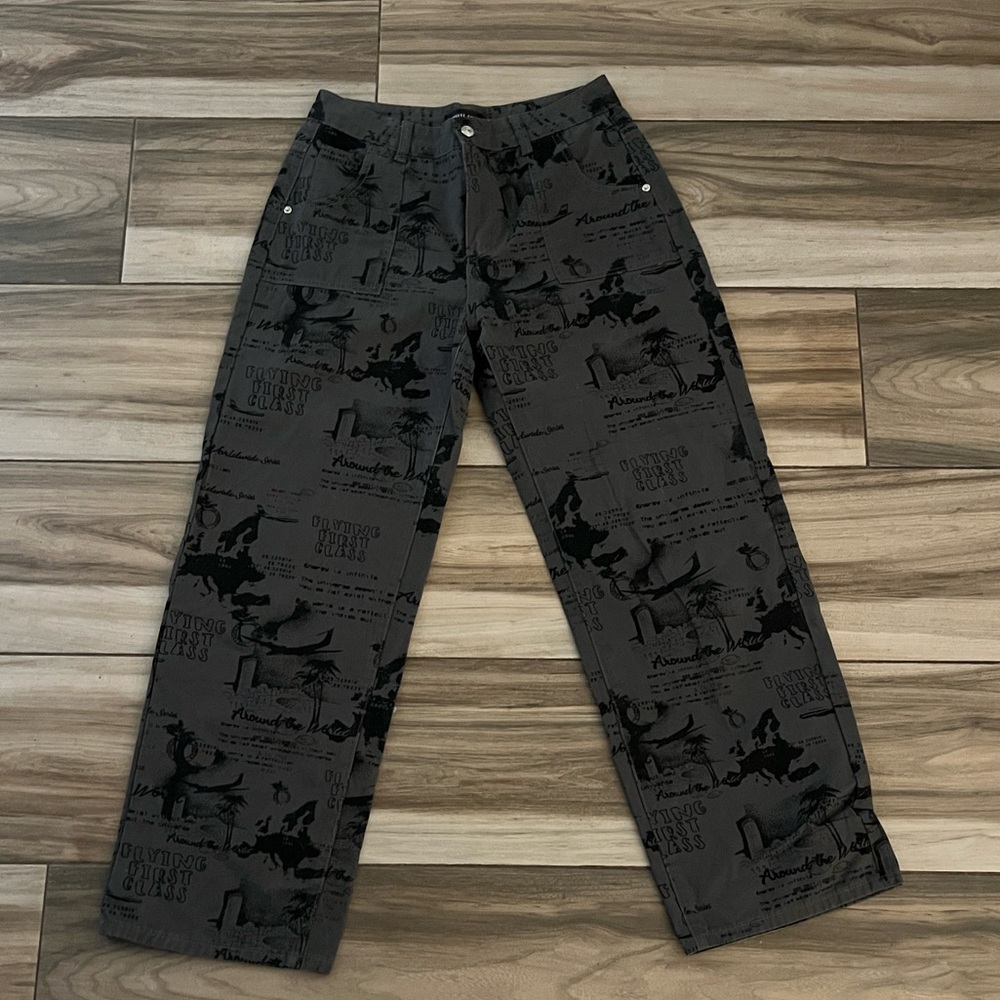 White Fox Gray and Black Graphic cargo pants